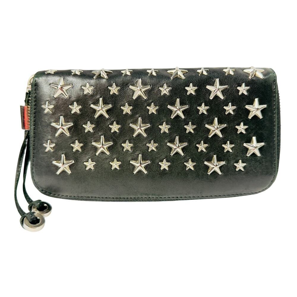 Jimmy Choo Wallet Star Stud Zip Around Grunge Y2K McBling Black NEW